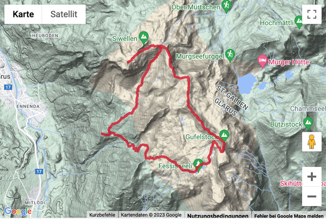 Übersichts-Routenkarte für die Alpinwanderung Aeugsten - Gufelstock - Schwarzstöckli - Schilt