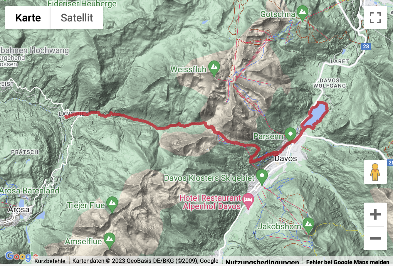 Übersichtskarte Bergwanderung von Davos über den Strelapass nach Langwies