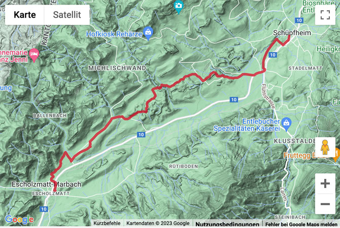 Übersichts-Routenkarte für die Wanderung von Escholzmatt nach Schüpfheim