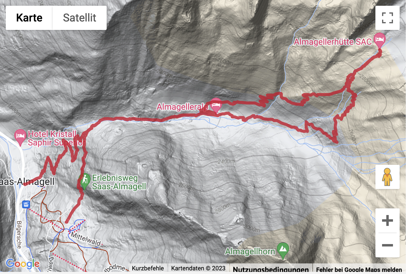 Übersichtskarte Bergwanderung von Saas-Almagell zur Almagellerhütte SAC