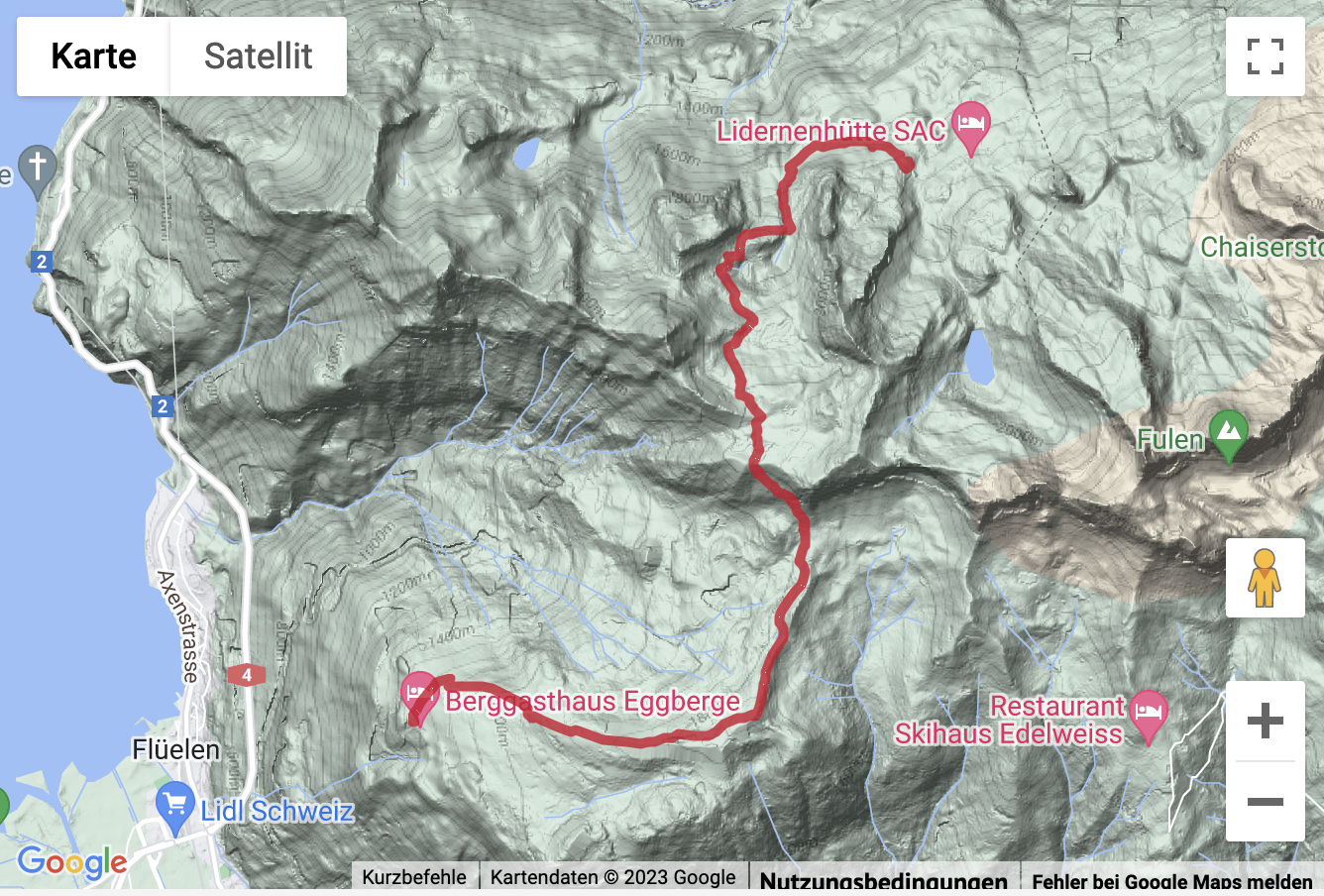 Übersichts-Routenkarte für die Bergwanderung Gitschen - Schön Chulm - Eggberge