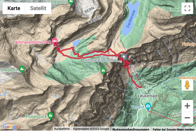 Google-Karte mit aufgezeichneter Route