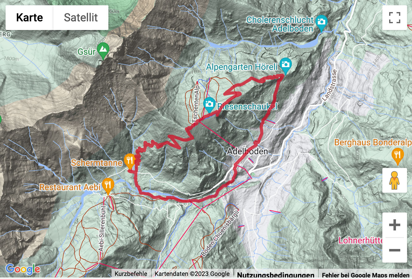 Übersichtskarte Bergwanderung von Adelboden über die Tschentenalp