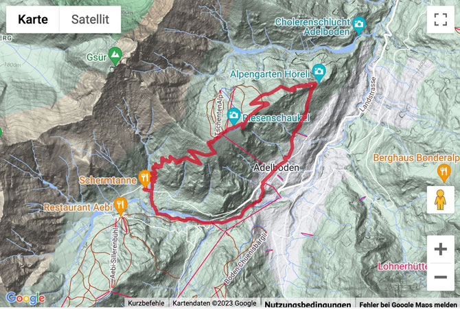 Übersichts-Routenkarte für die Bergwanderung von Adelboden über die Tschentenalp