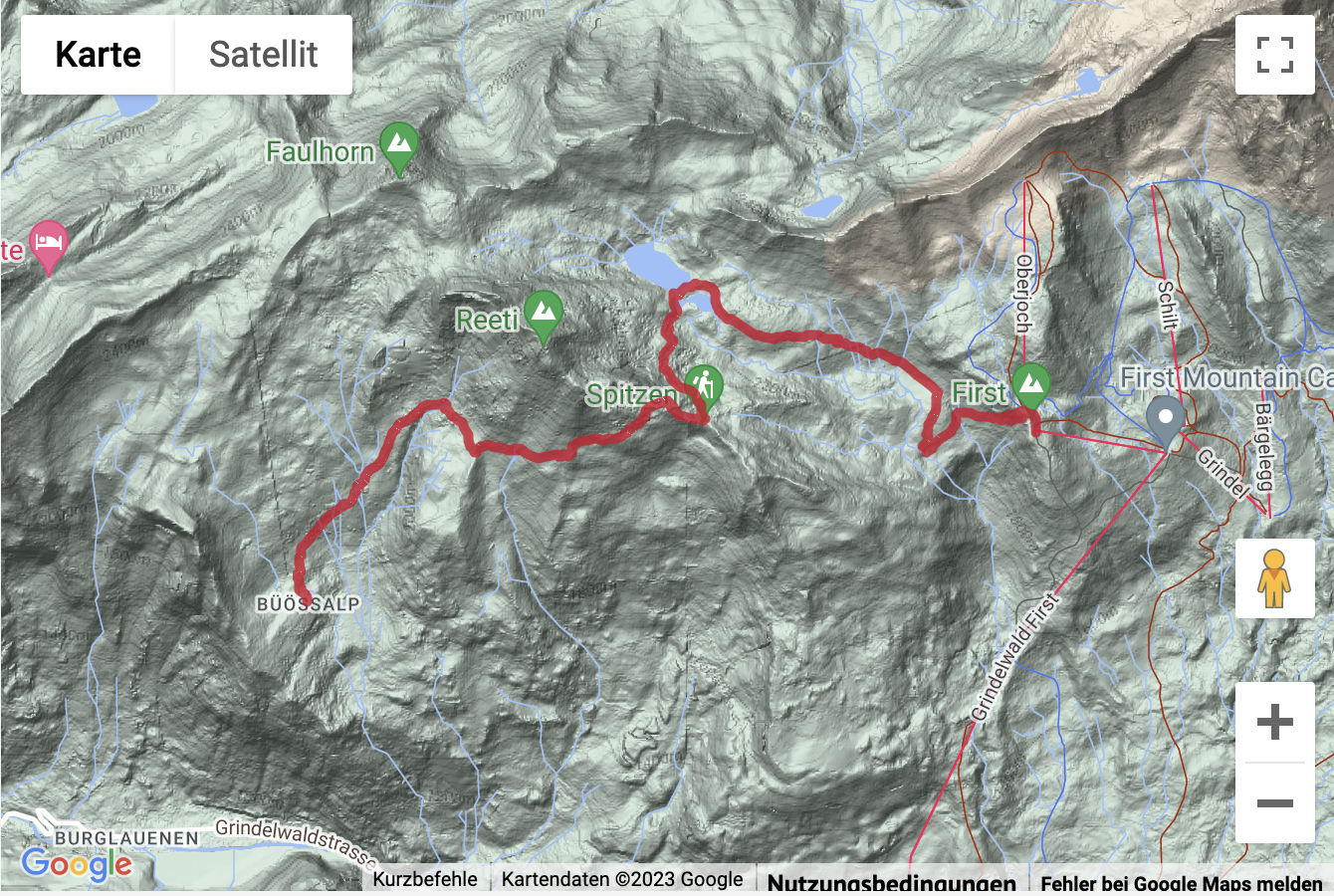 Übersichtskarte Bergwanderung von Grindelwald First zur Bussalp
