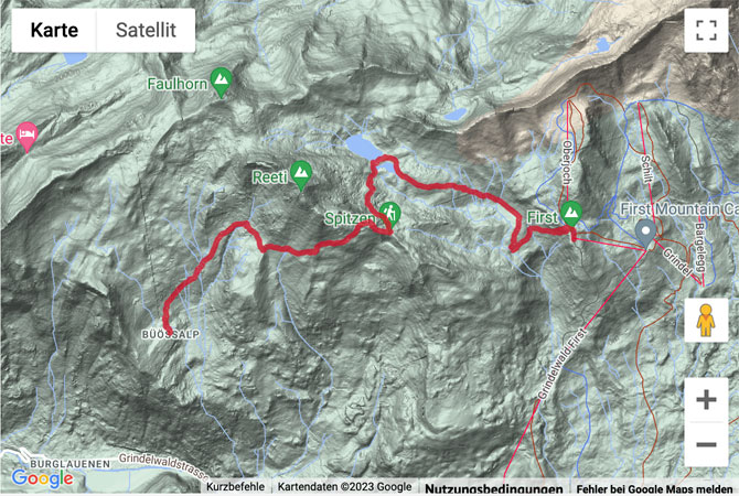 Übersichts-Routenkarte für die Bergwanderung von Grindelwald First zur Bussalp