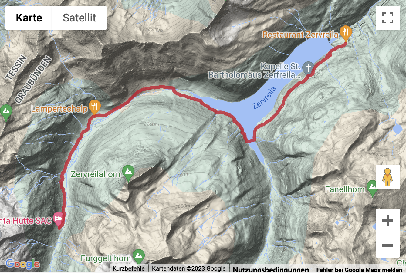 Übersichtskarte Bergwanderung von Zervreila (Vals) zur Länta-Hütte SAC