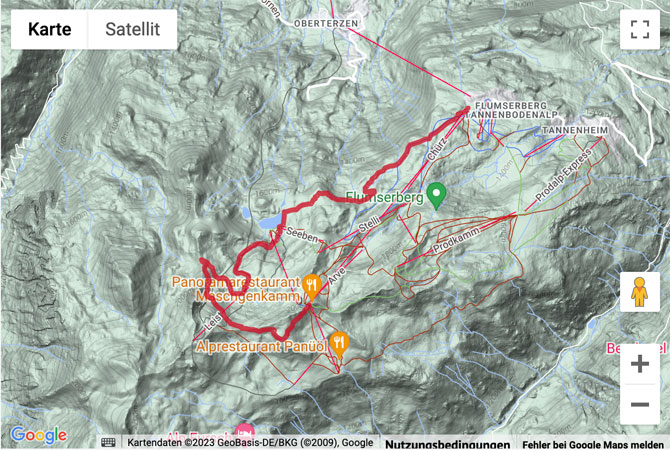 Übersichts-Routenkarte für die Wanderung Maschgenkamm - Seebenalp - Tannenboden