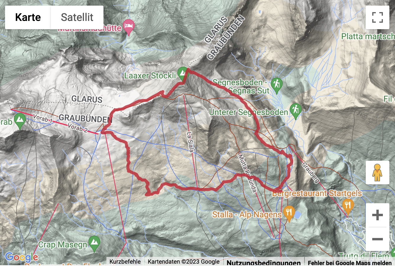 Übersichtskarte Alpinwanderung von Nagens aufs Laaxer Stöckli
