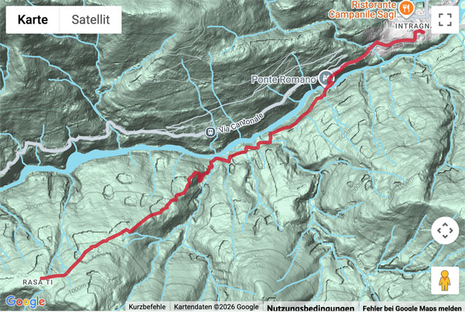 Routenskizze zur Wanderung von Intragna hinauf nach Rasa