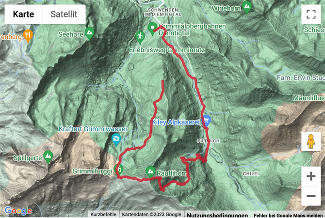 Google-Karte mit aufgezeichneter Route