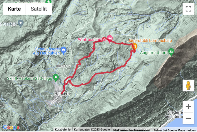 Google-Karte mit aufgezeichneter Route