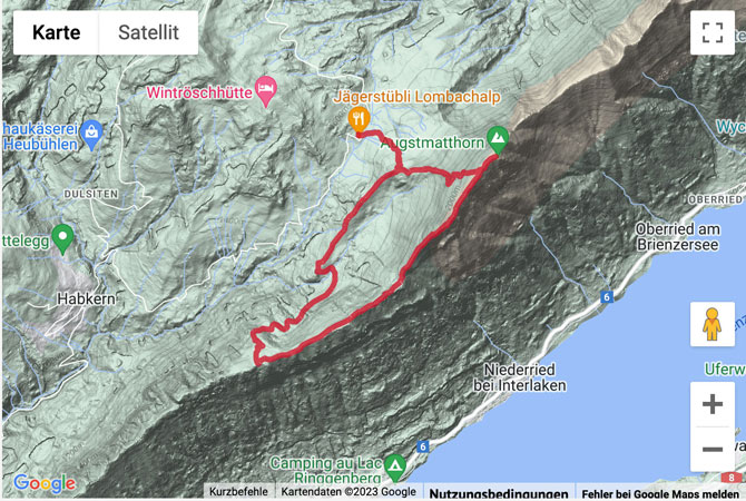 Übersichts-Routenkarte für die Gipfelwanderung von der Lombachalp aufs Augstmatthorn