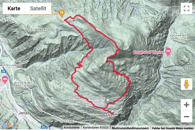 Google-Karte mit aufgezeichneter Route