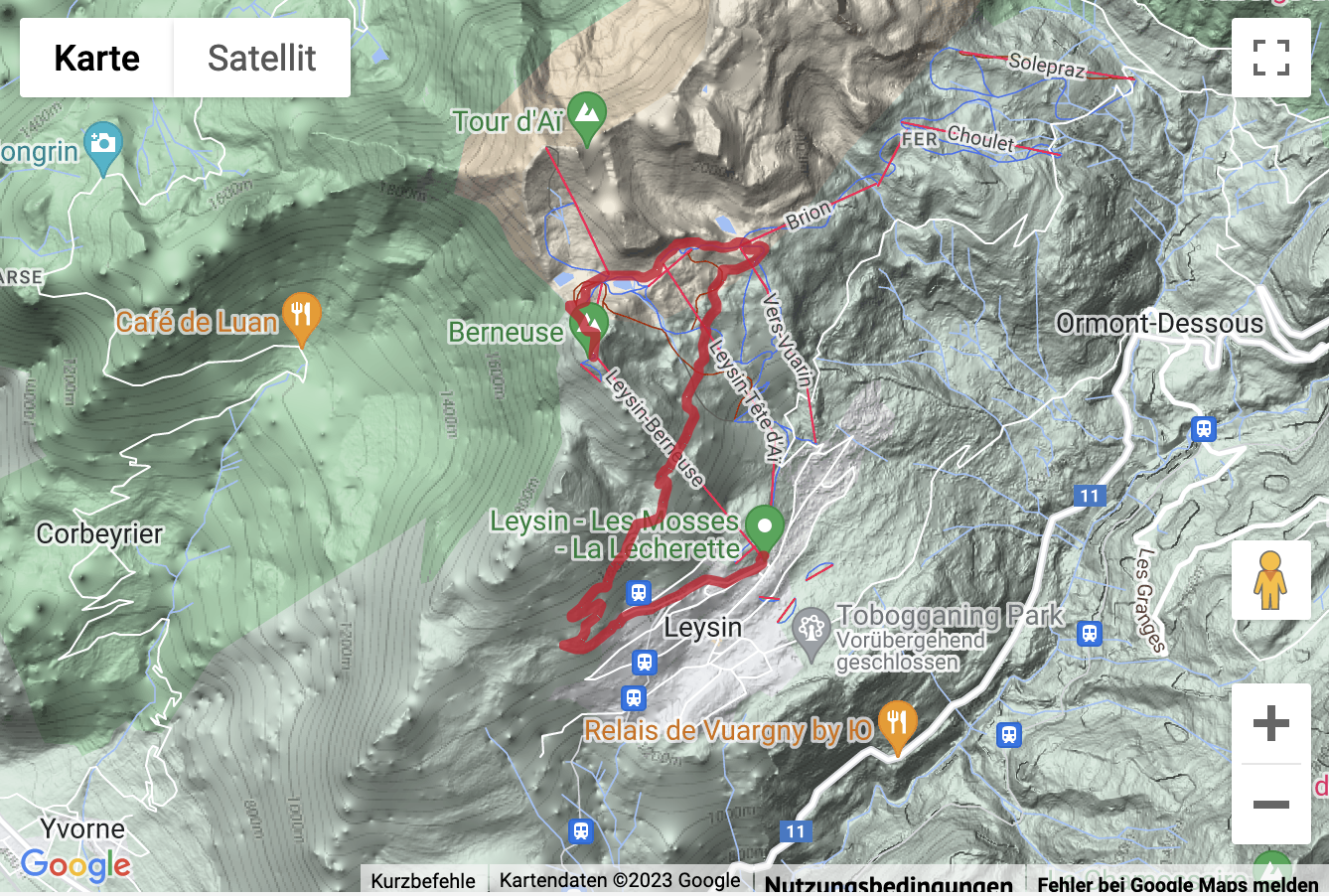 Übersichtskarte Wanderung vom Berneuse-Gipfel nach Leysin