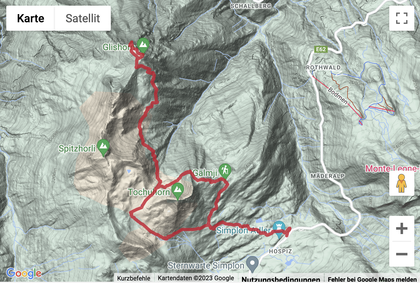 Übersichtskarte Gipfelwanderung (T4) vom Simplonpass aufs Glishorn