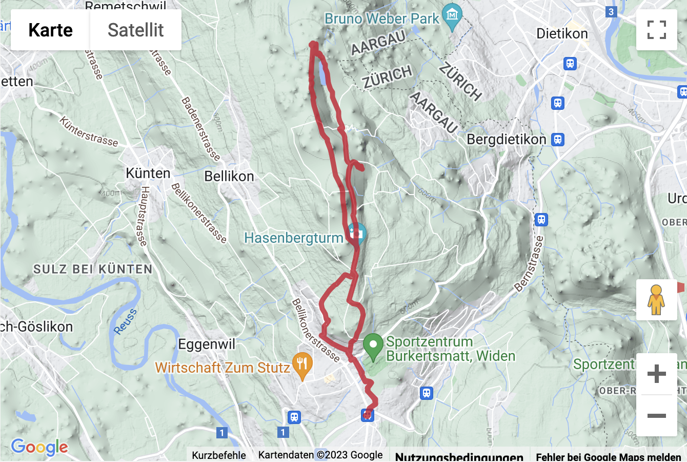 Übersichtskarte Rundwanderung vom Mutschellen über den Heitersberg