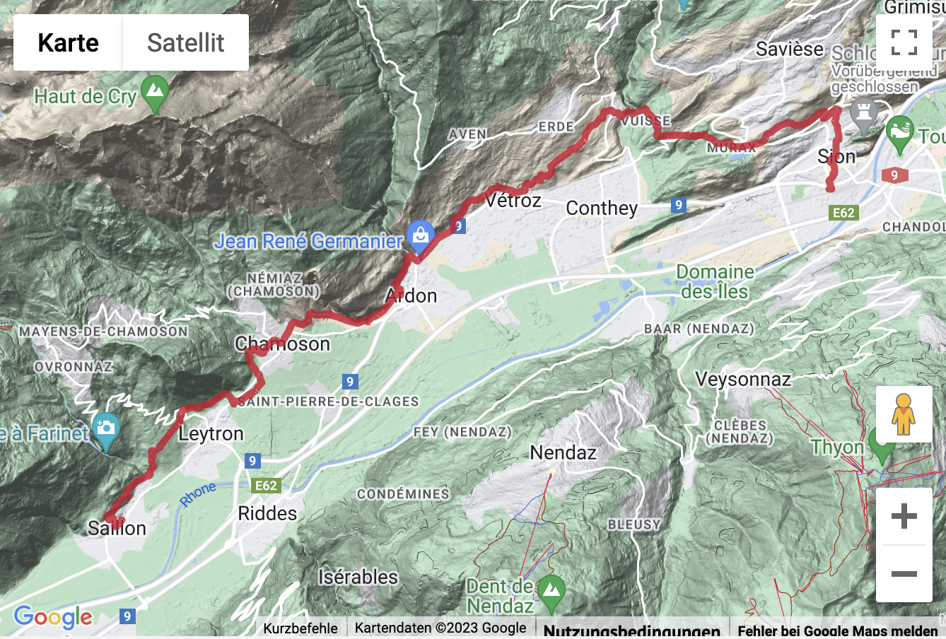 Übersichtskarte Rebberg-Wanderung von Saillon nach Sion