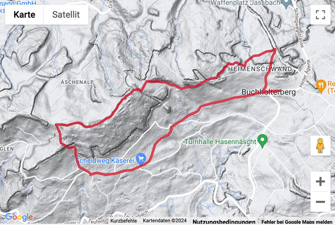 Übersichts-Routenkarte für die Panoramawanderung von Heimenschwand über die Schafegg