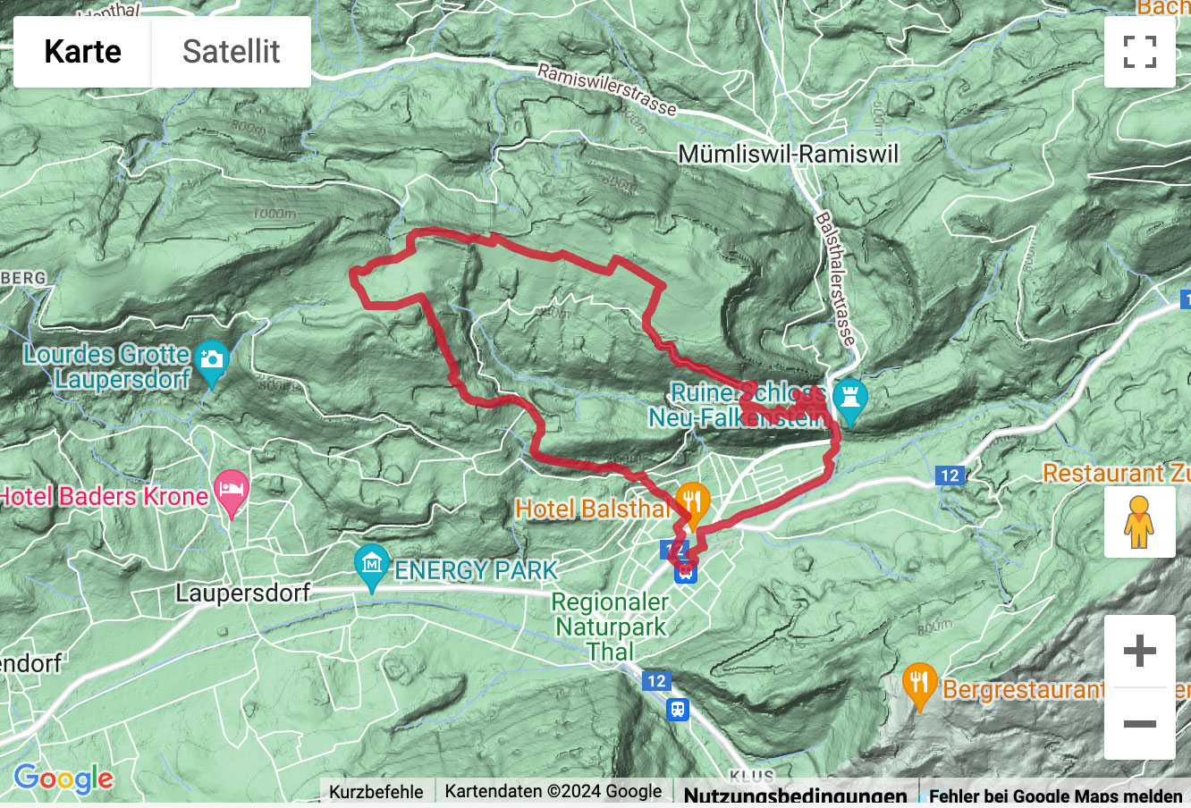 Carte de situation avec l'itinéraire pour la Wanderung von Balsthal über die Holzflue