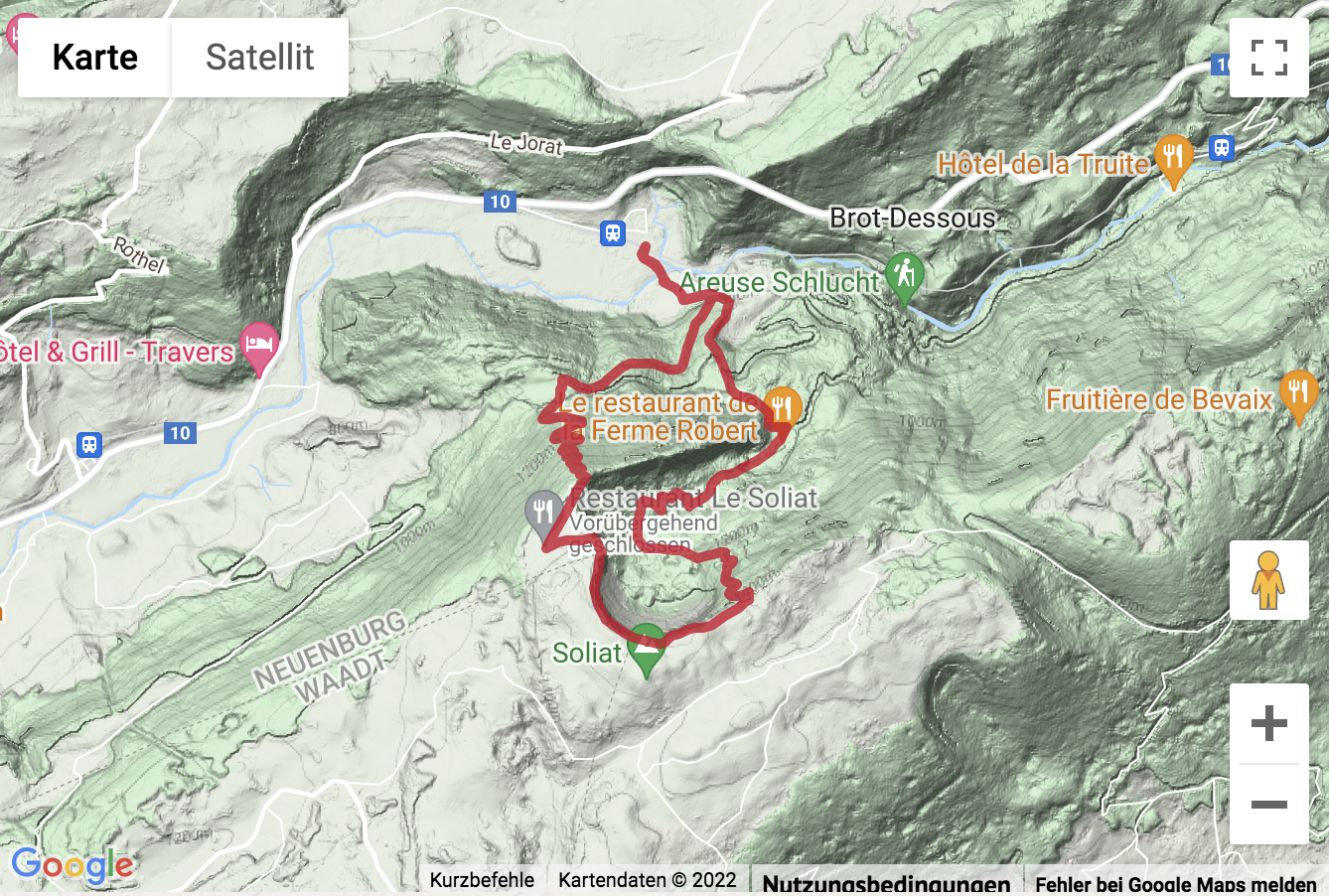 Carte de situation Rundwanderung zum Felszirkel Creux du Van