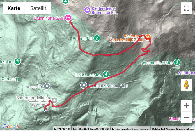 Google-Karte mit aufgezeichneter Route