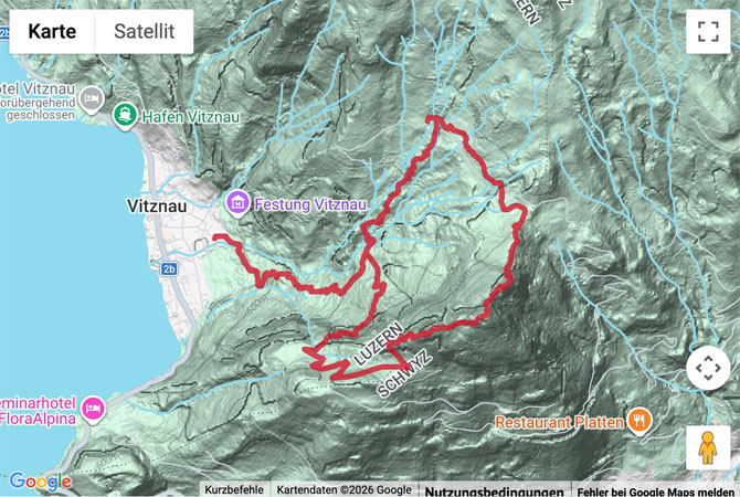 Routenskizze zur Gipfelwanderung zum Vitznauerstock