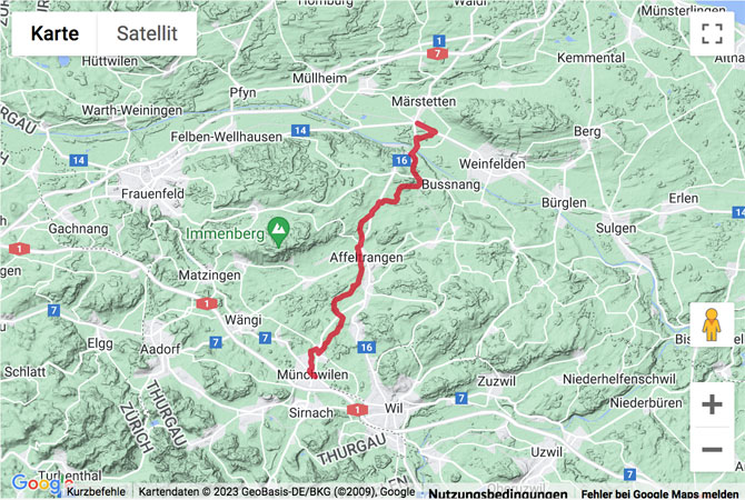 Übersichtskarte Wanderung auf dem Schwabenweg nach Münchwilen