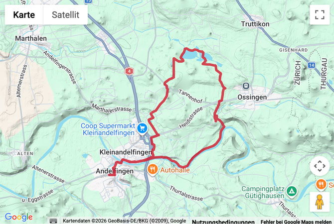 Routenskizze zur Wanderung Husemersee - Rundtour ab Andelfingen