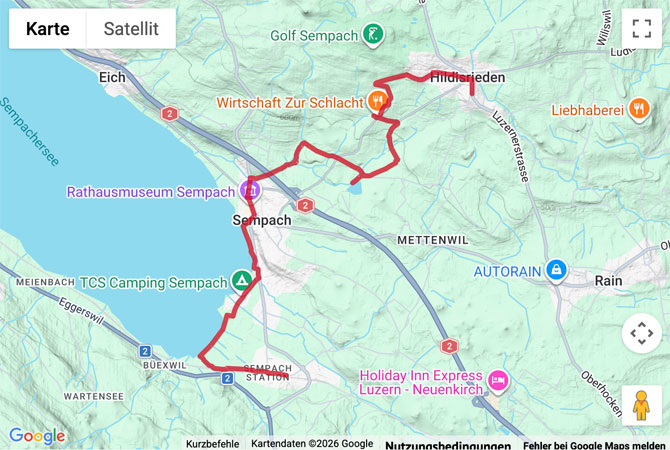 Routenskizze zur Wanderung von Hildisrieden nach Sempach