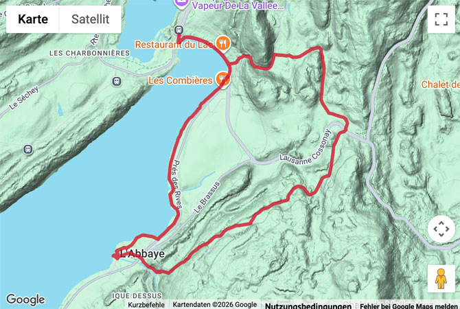 Routenskizze zur Rundwanderung bei Le Pont am Lac de Joux