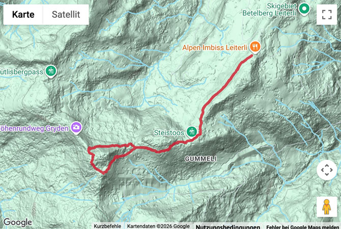 Routenskizze zur Panoramawanderung auf dem Betelberg rund um den Stübleni-Gipfel