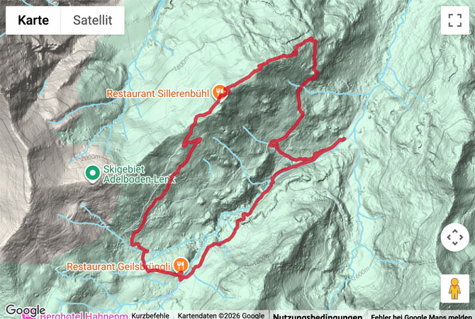 Routenskizze zur Rundwanderung bei Adelboden übers Sillerenbühl