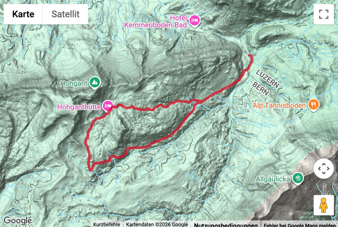 Routenskizze zur Wanderung auf dem Schärpfenweg zur Hohgant-Hütte