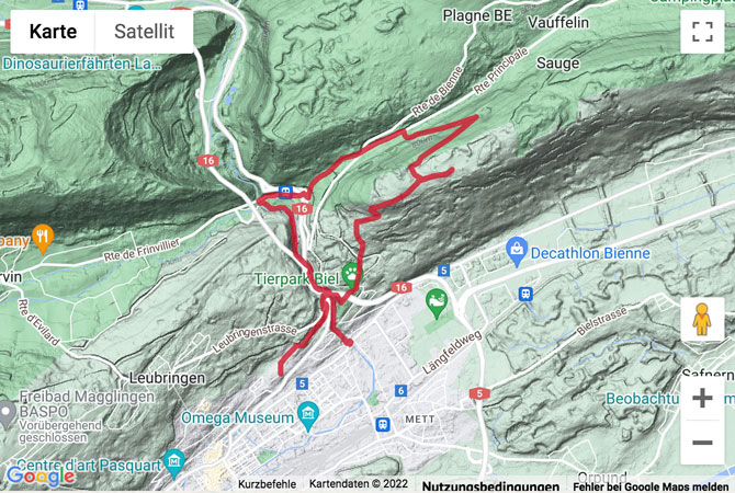 Übersichtskarte Wanderung Bözingenberg und Taubenlochschlucht