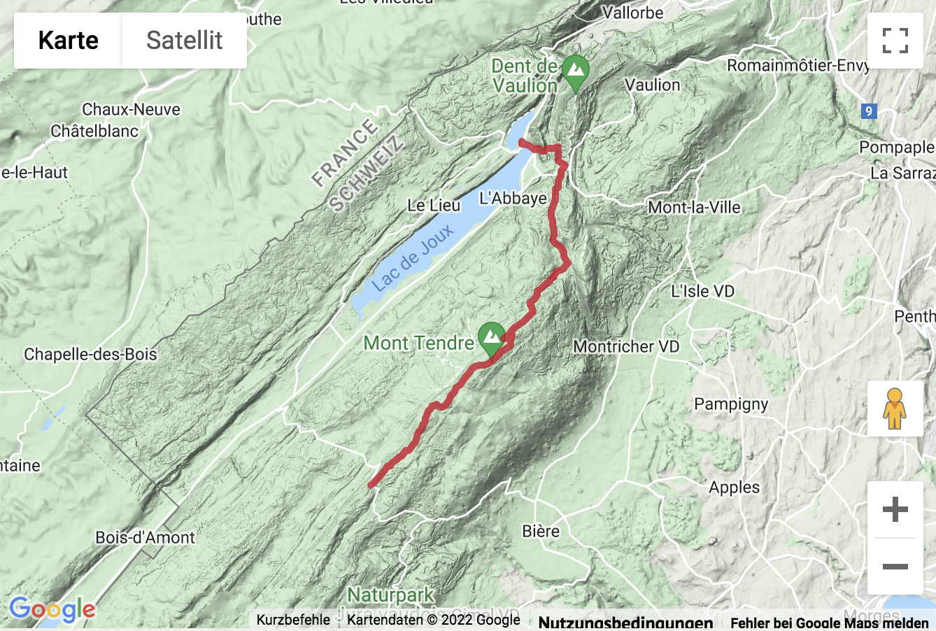 Übersichtskarte Wanderung über den Mont Tendre zum Col du Marchairuz