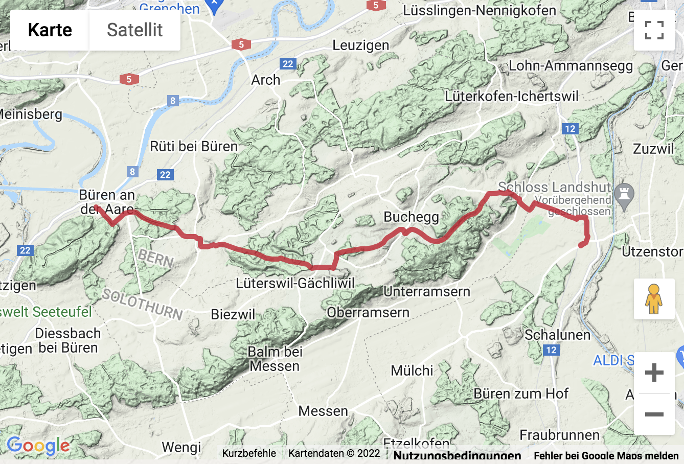 Google-Karte mit aufgezeichneter Route