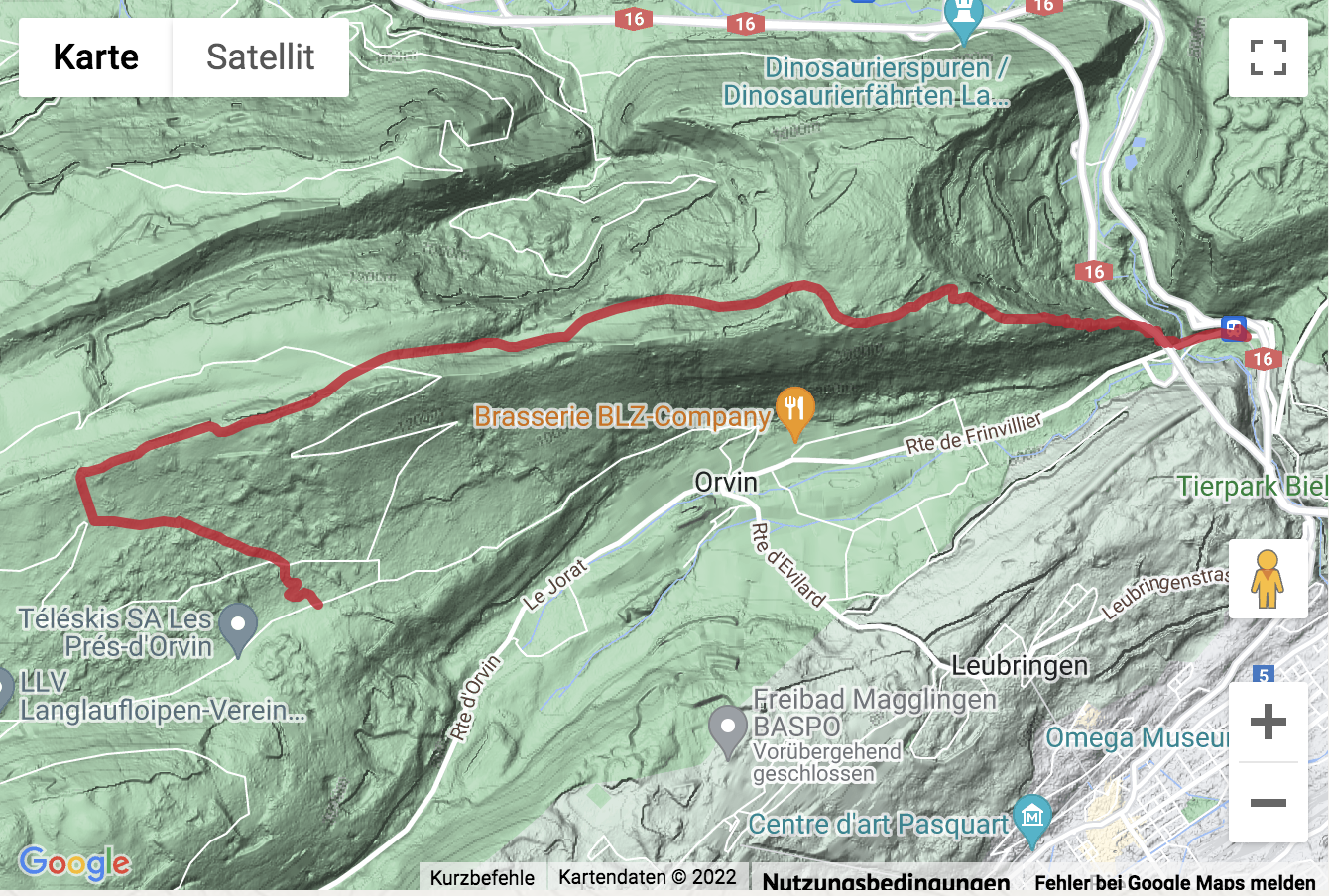 Übersichtskarte Wanderung über den Geissrücken nach Les Prés d'Orvin