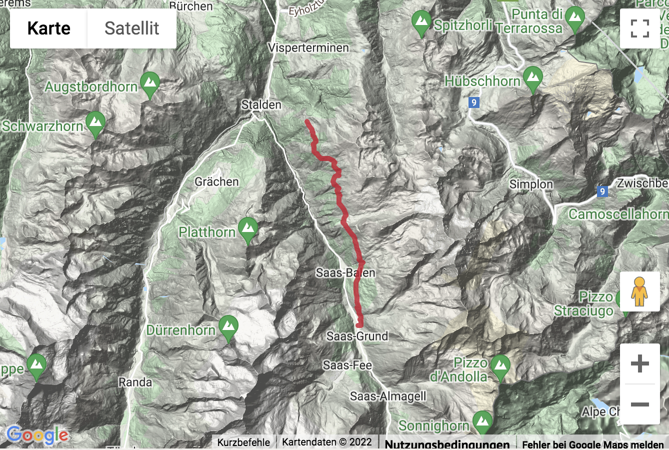 Google-Karte mit aufgezeichneter Route