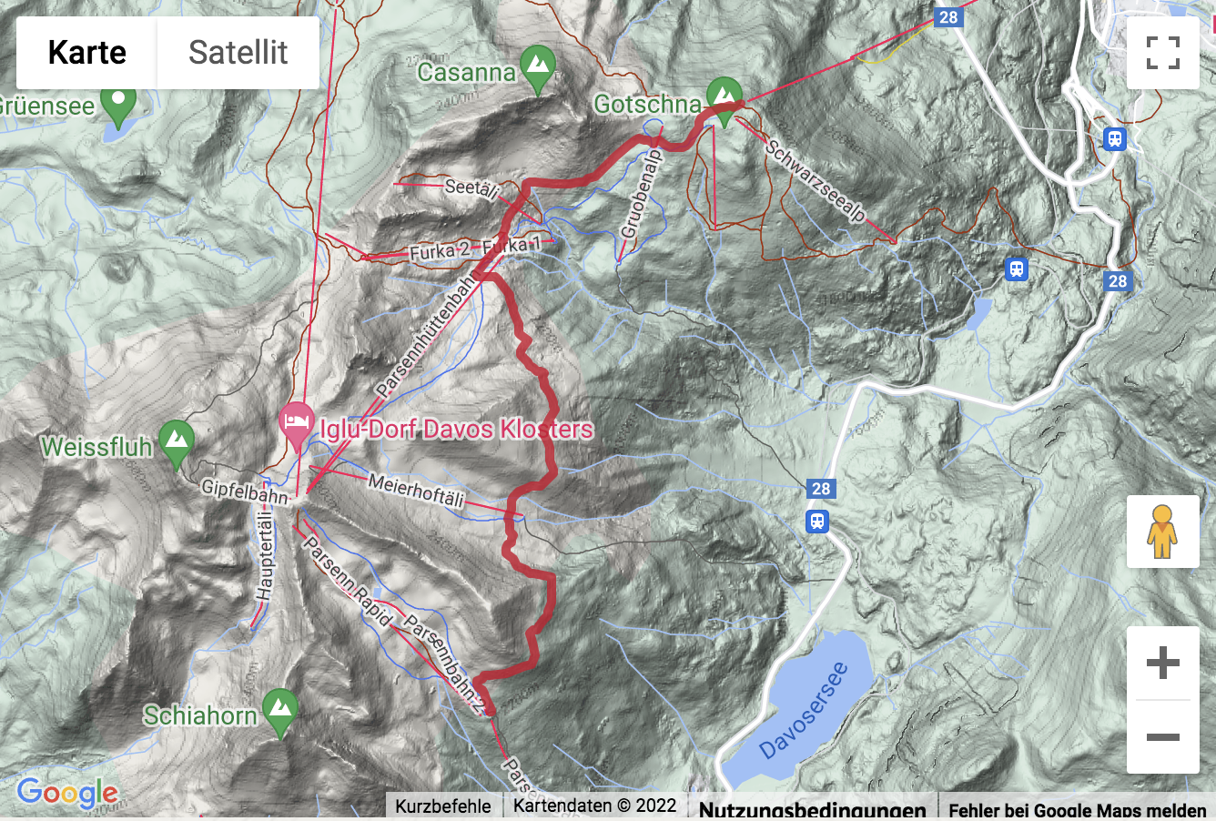 Carte de situation Höhenwanderung vom Gotschnagrat ins Parsenngebiet