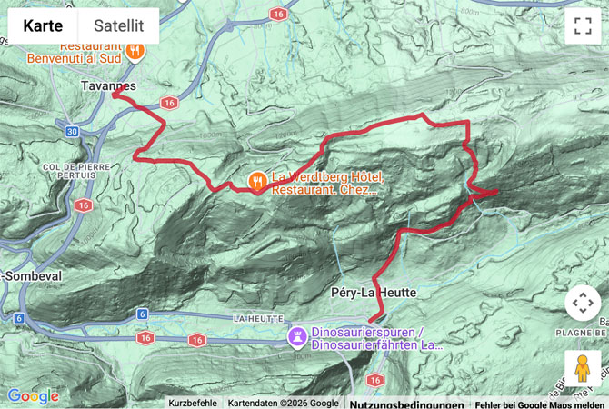 Routenskizze zur Wanderung quer über den Montoz nach Tavannes