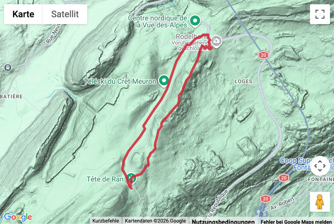 Routenskizze zur Schneeschuhtour auf der Vue des Alpes