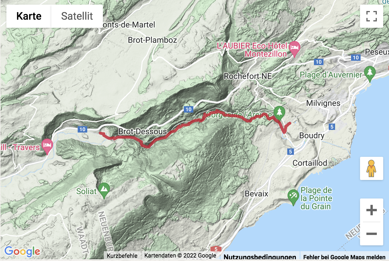 Übersichtskarte Wanderung durch die Areuse-Schlucht