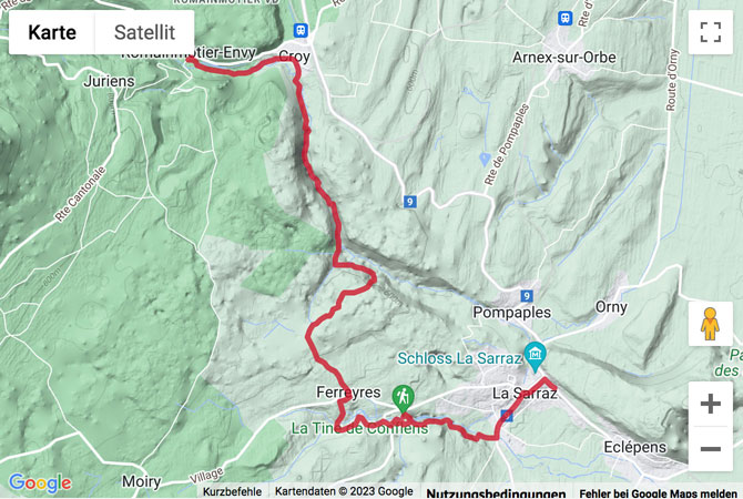 Übersichtskarte Wanderung von Romainmôtier nach La Sarraz