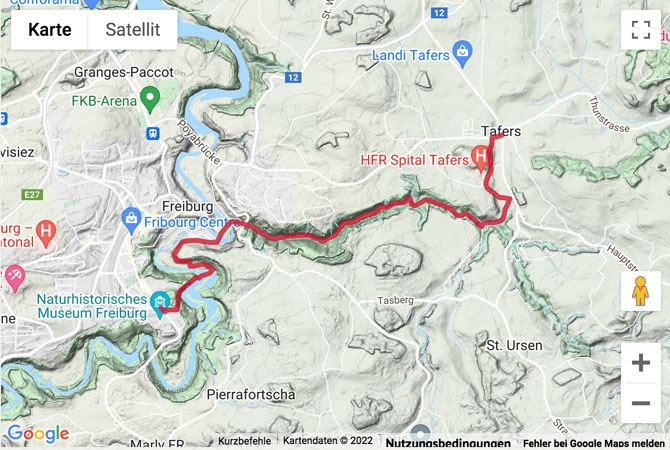 Übersichtskarte Wanderung durch die Gotteronschlucht nach Freiburg