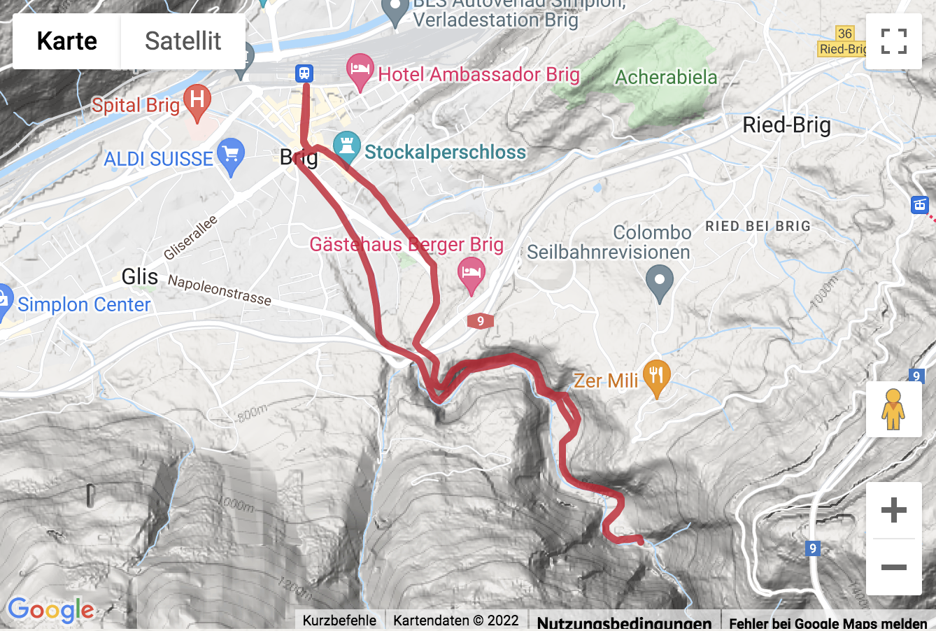 Carte de situation Wanderung von Brig in die Saltinaschlucht