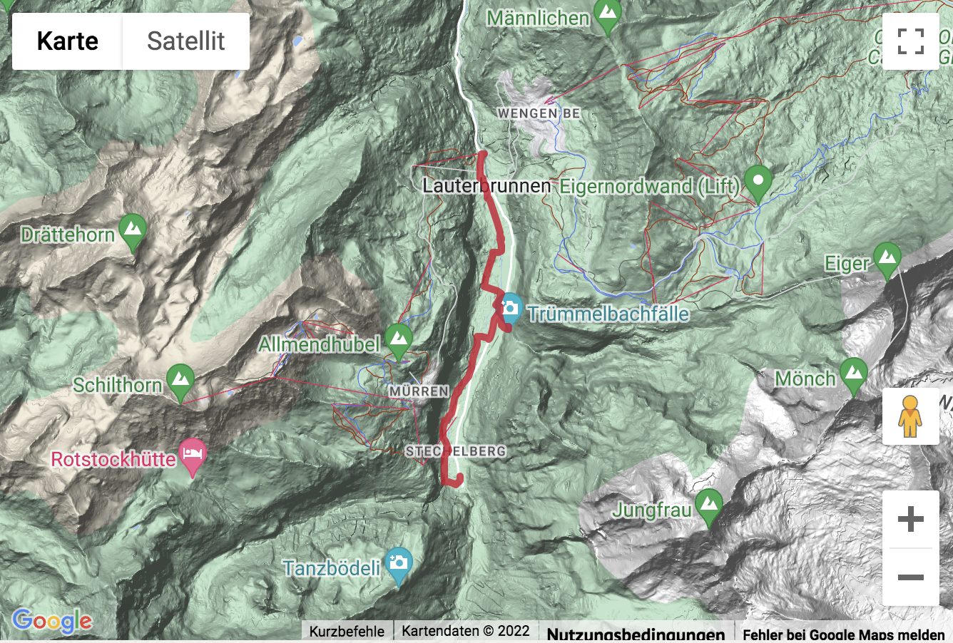 Übersichtskarte Wanderung im Tal der Wasserfälle