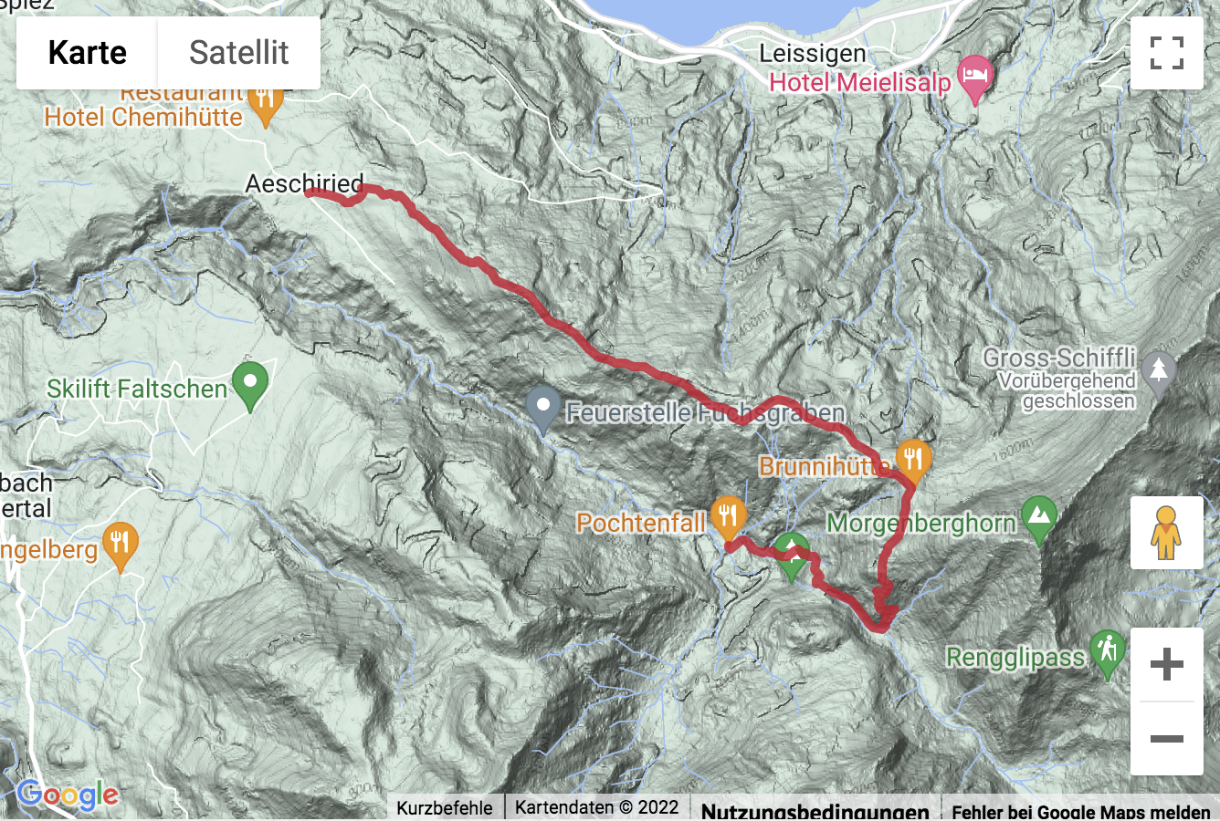 Übersichtskarte Wanderung im Suldtal zum Pochtenfall und zur Alp Brunni