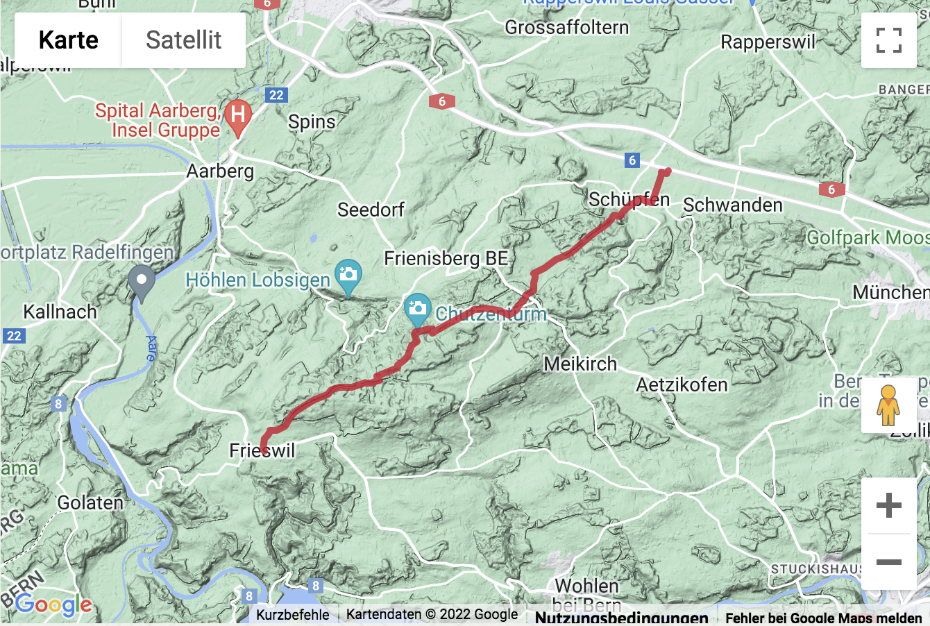 Übersichtskarte Wanderung zum Chutzenturm auf dem Frienisberg