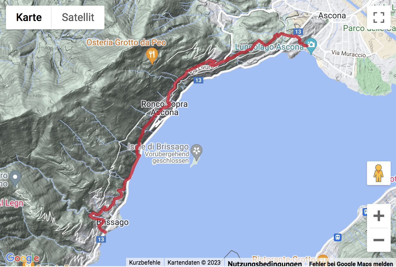 Übersichtskarte Randonnée panoramique de Brissago vers Ronco à Ascona
